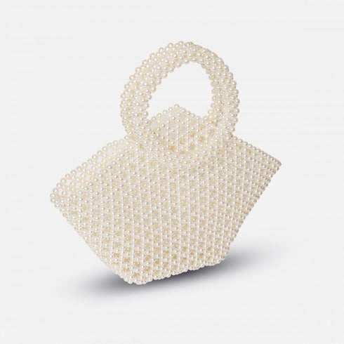 Mini beaded pearl tote bag, pearl