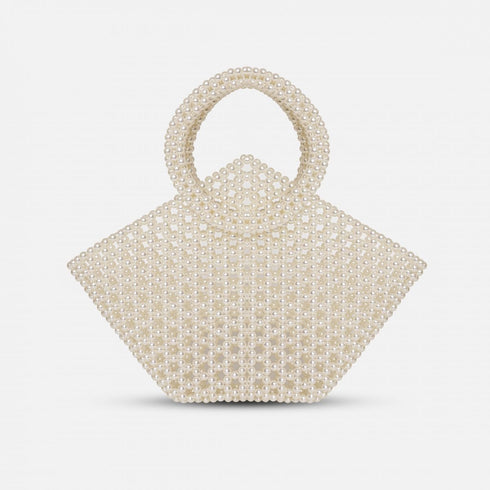 Mini beaded pearl tote bag, pearl