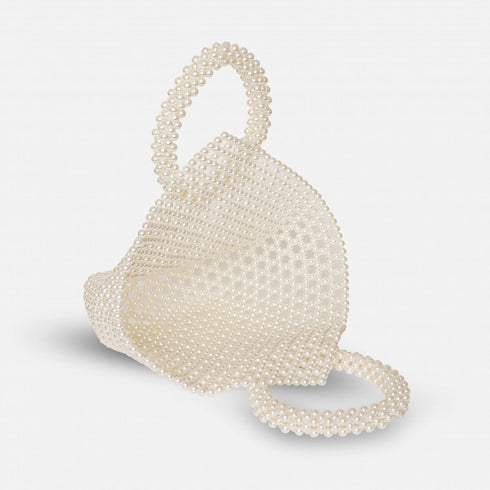 Mini beaded pearl tote bag, pearl