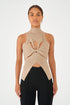 High Neck Twisted Cut Out Top, Mocha
