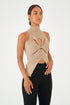 High Neck Twisted Cut Out Top, Mocha