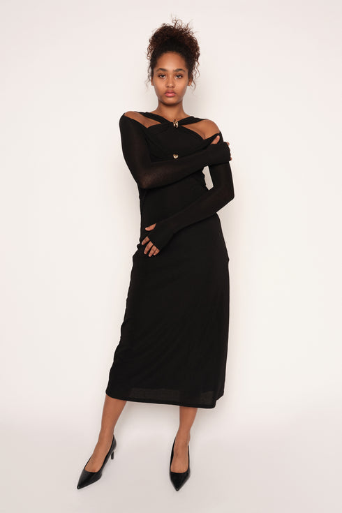 Cross Neck Cut Out Dress, Black