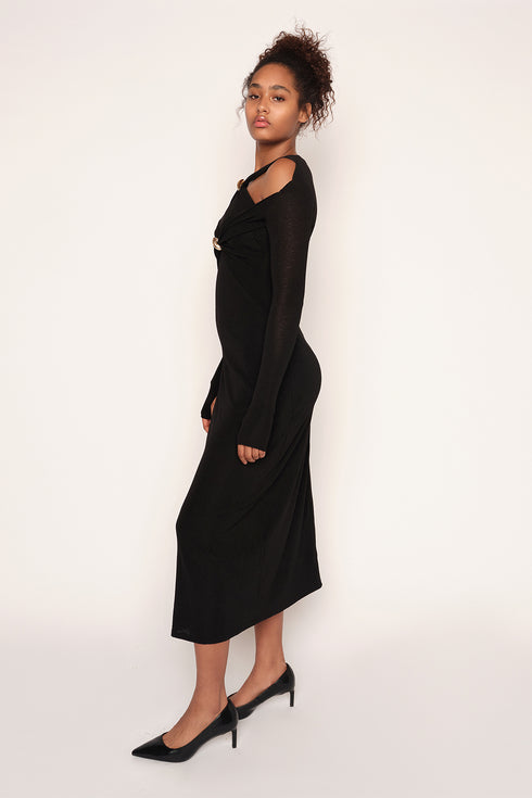 Cross Neck Cut Out Dress, Black