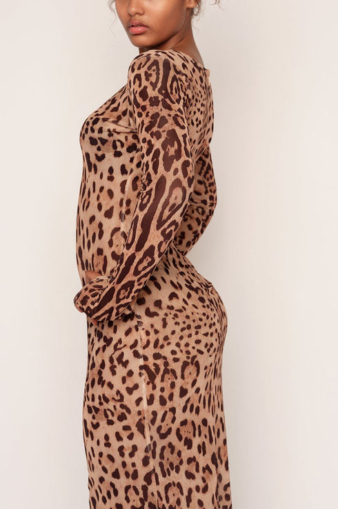 Long Sleeve Leopard Print Maxi