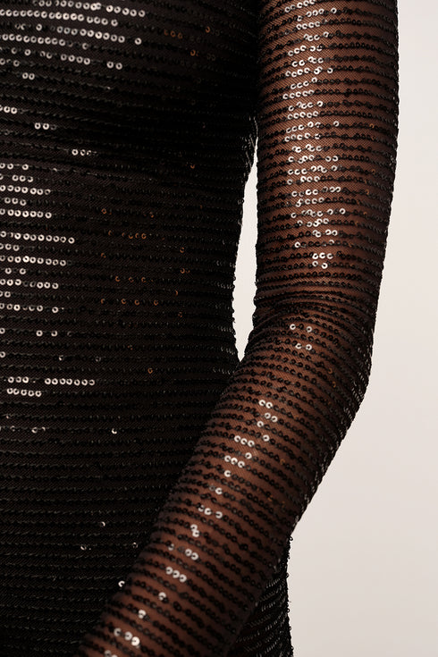 Sequin Sheer Dress, Black
