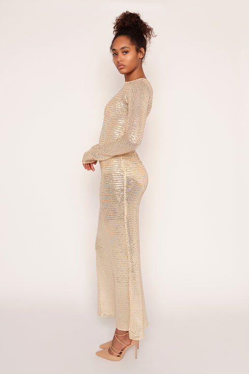 Sequin Sheer Dress, Gold