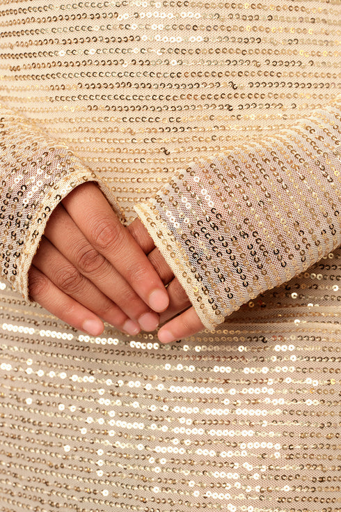Sequin Sheer Dress, Gold