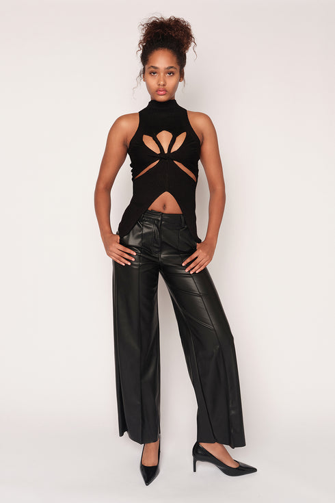 High Neck Twisted Cut Out Top, Black