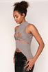 High Neck Twisted Cut Out Top, Grey