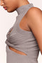 High Neck Twisted Cut Out Top, Grey