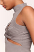 High Neck Twisted Cut Out Top, Grey