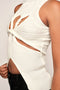 High Neck Twisted Cut Out Top, White