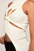 High Neck Twisted Cut Out Top, White