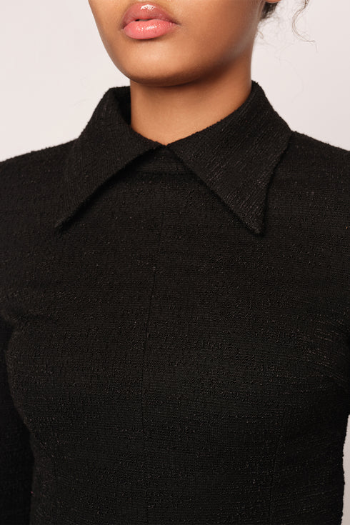 Collar Boucle Structured Dress, Cream