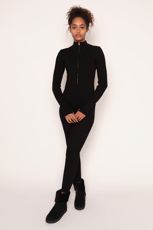 Ribbed Unitard Jumpsuit, Black