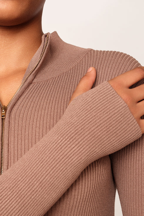 Ribbed Unitard Jumpsuit, Khaki