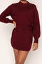 Belted Soft Jumper Dress, Burgundy