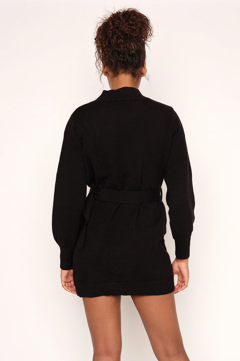 Belted Soft Jumper Dress, Black