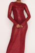 Sequin Sheer Dress, Red