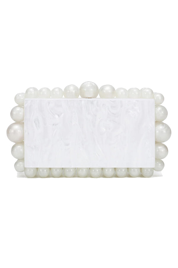 Acrylic pearl ball clutch bag, white