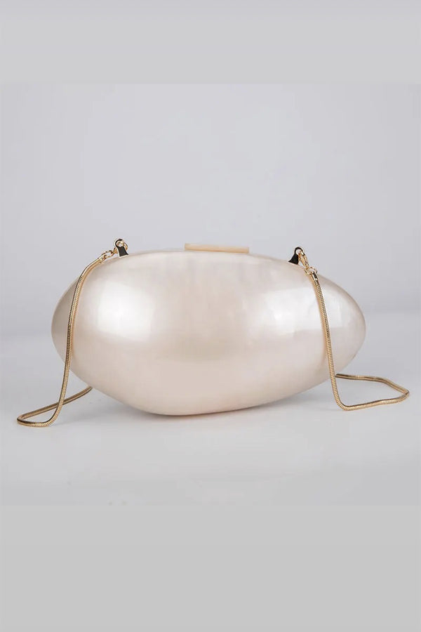 Round acrylic pearl ball clutch bag, white