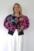 The Floral Cropped Bomber Jacket, Black/Pink