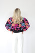 The Floral Cropped Bomber Jacket, Black/Pink