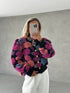 The Floral Cropped Bomber Jacket, Black/Pink