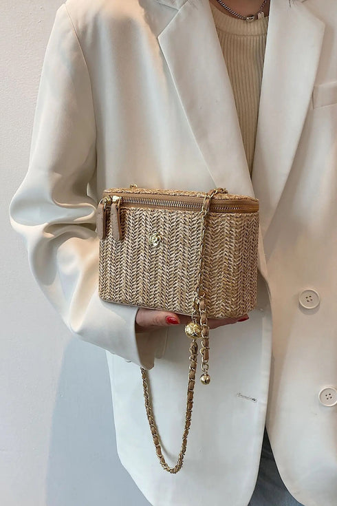 Straw vanity crossbody bag