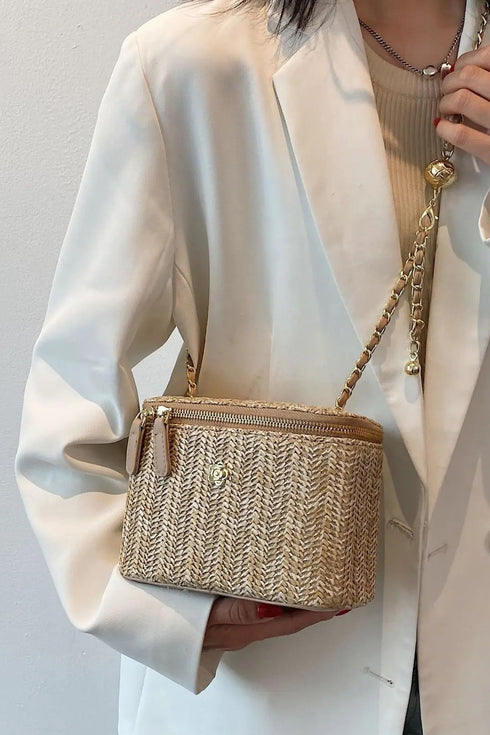 Straw vanity crossbody bag
