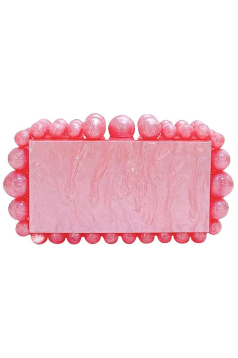 Acrylic pearl ball clutch bag, white
